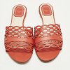 Red Laser Cut Leather Tattoo Peep Toe Slides thumbnail 3