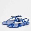 Blue Rubber Studded Tassel Flat Thong Sandals thumbnail 0