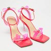 Neon Pink PVC and Patent Leather French Bow Square Sandals thumbnail 3