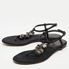 Black Satin Embellished Thong Flat Sandals thumbnail 2