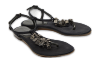 Black Satin Embellished Thong Flat Sandals thumbnail 0