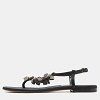 Black Satin Embellished Thong Flat Sandals thumbnail 1
